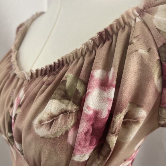 VTG Peace On Earth Top Womens Medium Sheer Floral Milkmaid Fairy Y2K Soft Girl - Picture 3 of 11